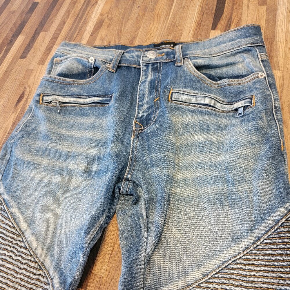 Men's Forever 21 Stacked Skinny Zip Leg Closure Blue Jeans - Picture 3 of 14